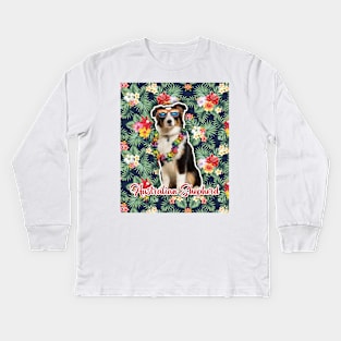 Australian Shepherd Summer Funky Hawaiian, Hawaii Style, Dog Personalized Hawaiian Kids Long Sleeve T-Shirt